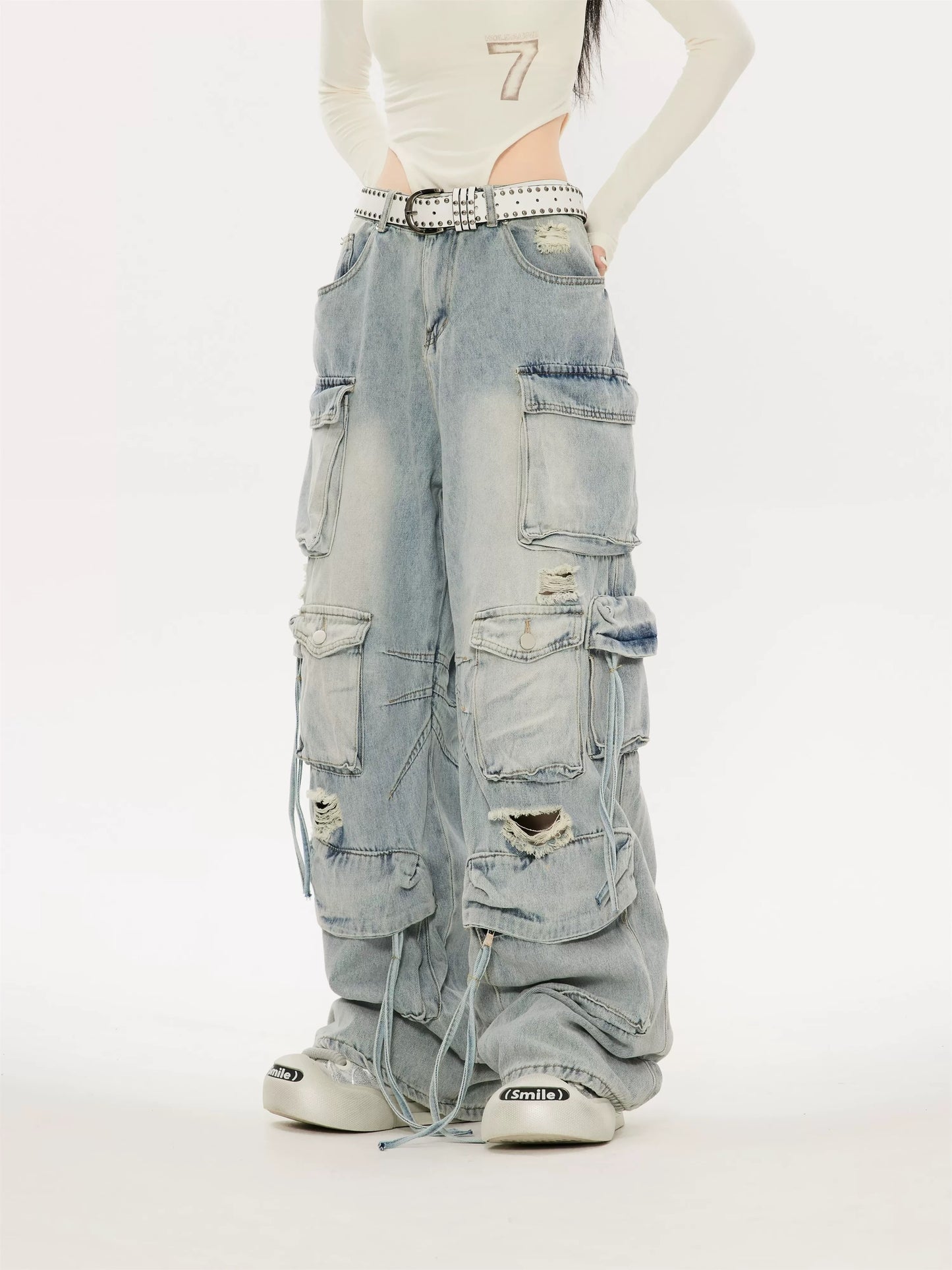 Unisex Multi-Pocket Ripped Cargo Pants