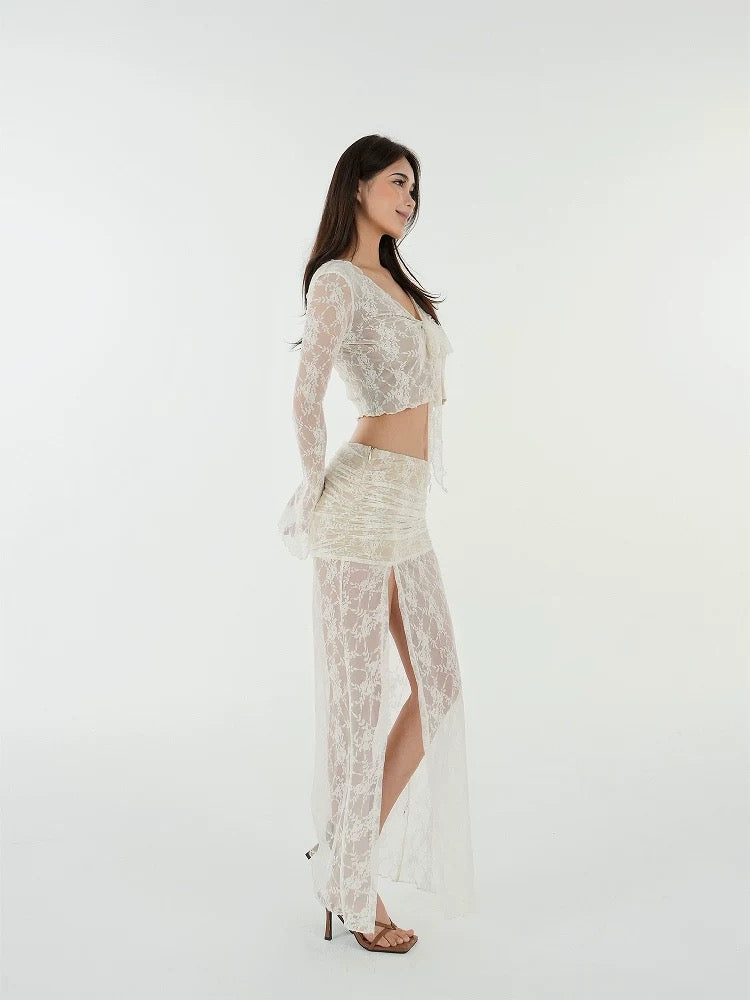 Lace Jacquard High Slit Set