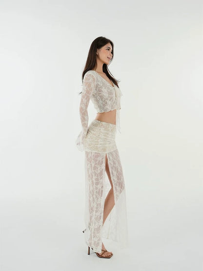 Lace Jacquard High Slit Set