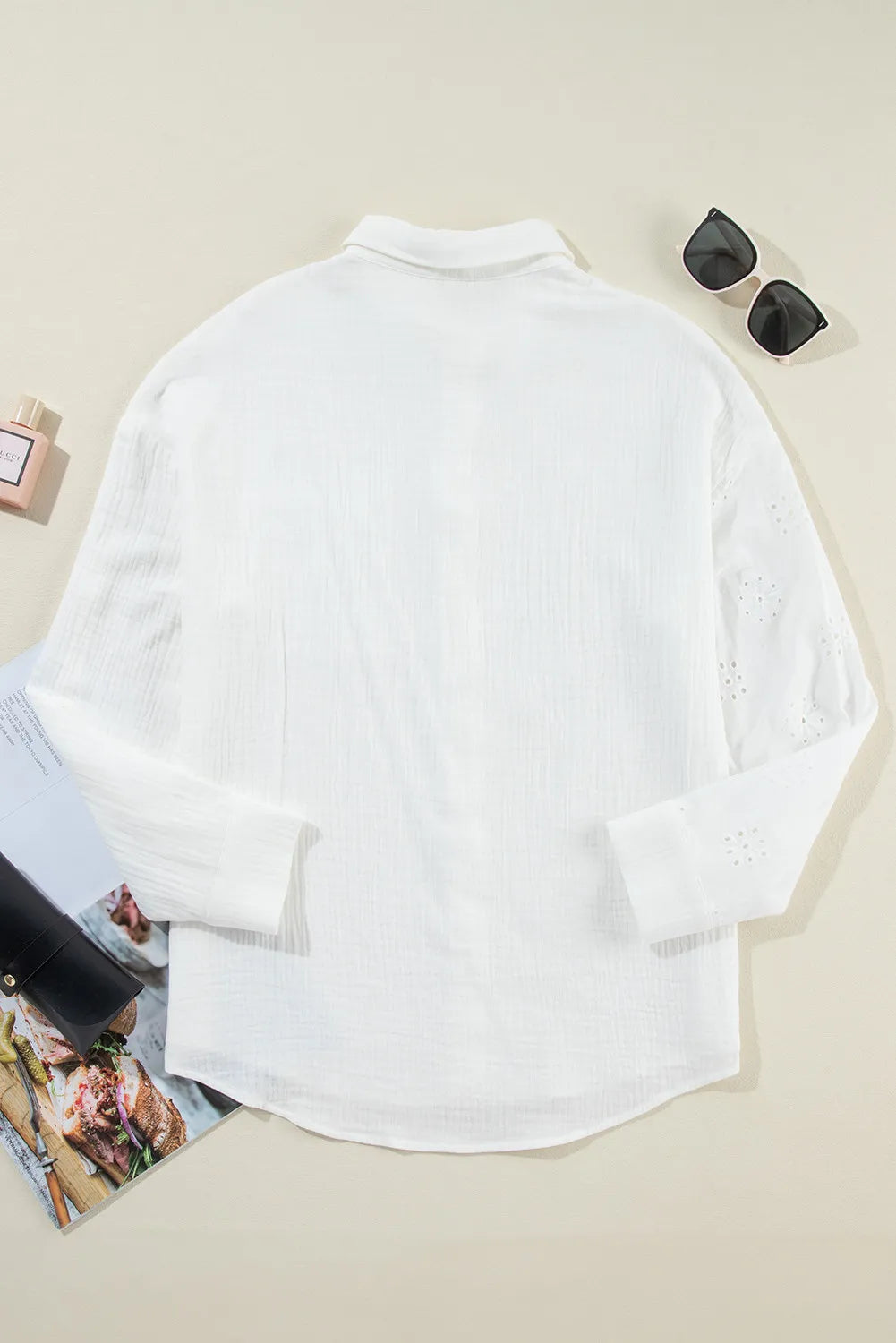 Eyelet Collared Neck Long Sleeve Shirt