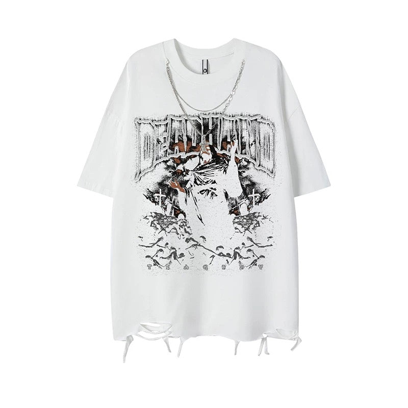 Hip Hop Graphic Tee with Necklace