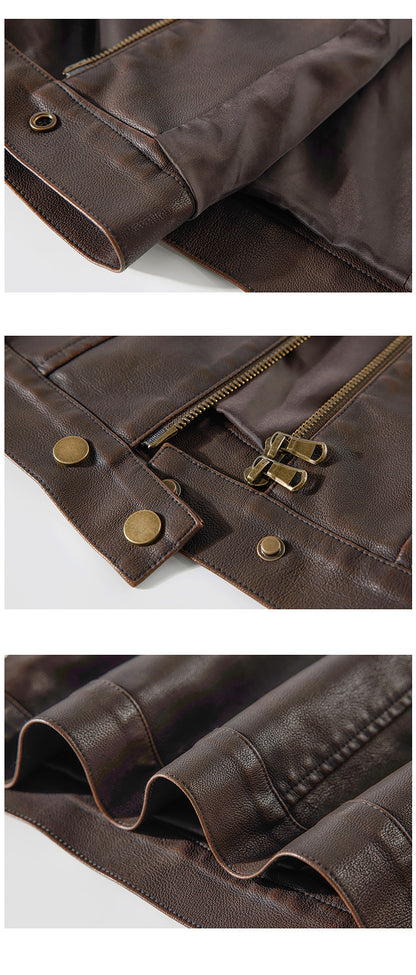 Women's PU Leather Jacket with Stand Collar