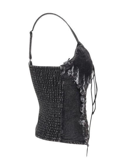Edgy Denim Lace-Up Corset Top