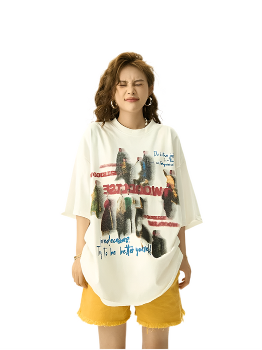 Playful Vintage Print Baggy T-Shirt