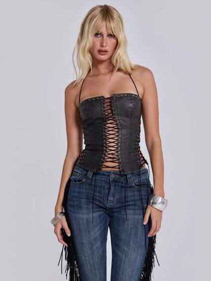 Criss Cross Lace-Up Corset Top