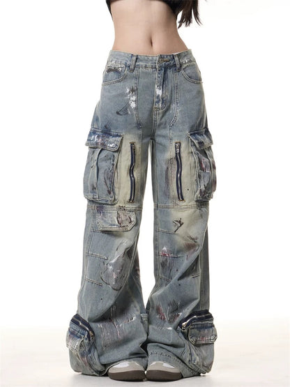 Vintage Graffiti Wide Leg Jeans