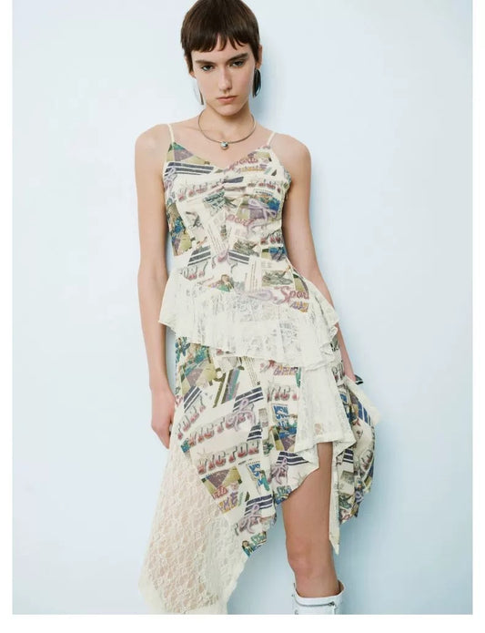 Vintage Lace-Panel Slip Dress