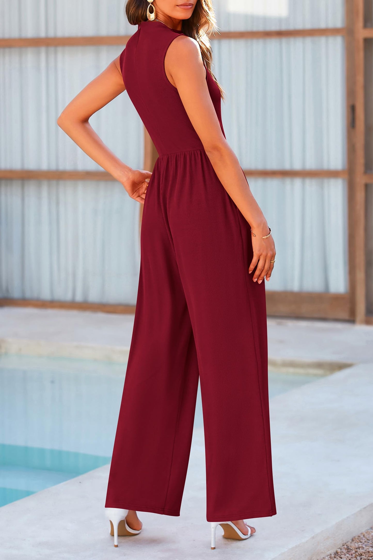 Mock Neck Sleeveless Wide Leg Jumpsuit - bllue yonders