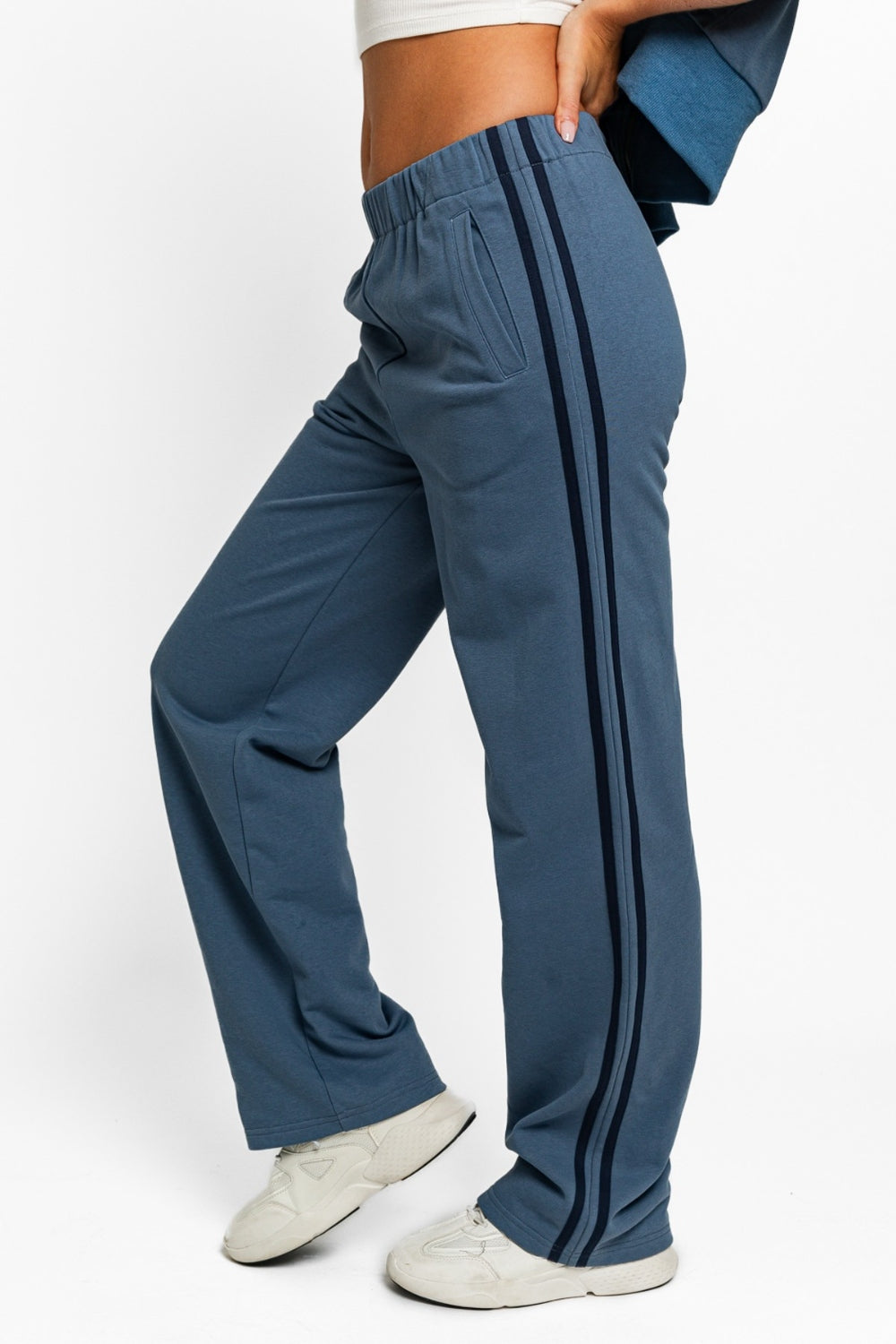 Le Lis High Waisted Side Stripes Straight Track Sweatpants - bllue yonders