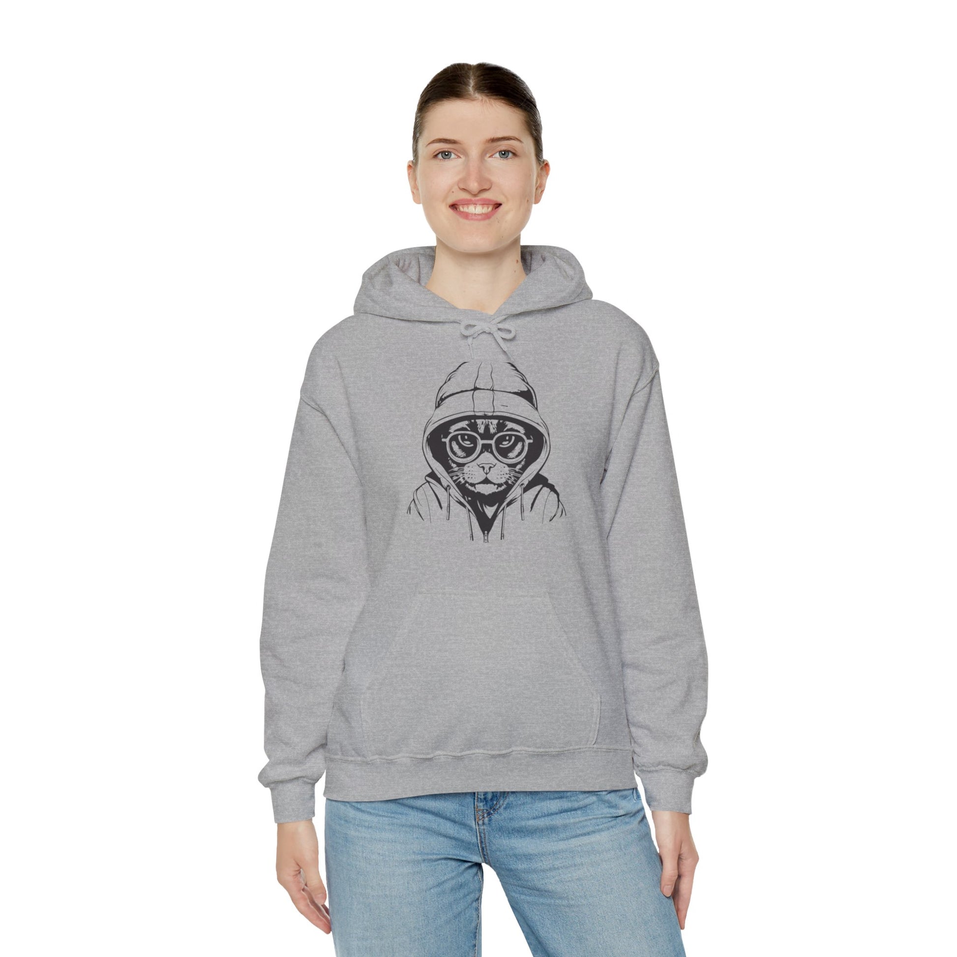 "Hooded Cat Graphic Hoodie - bllue yonders