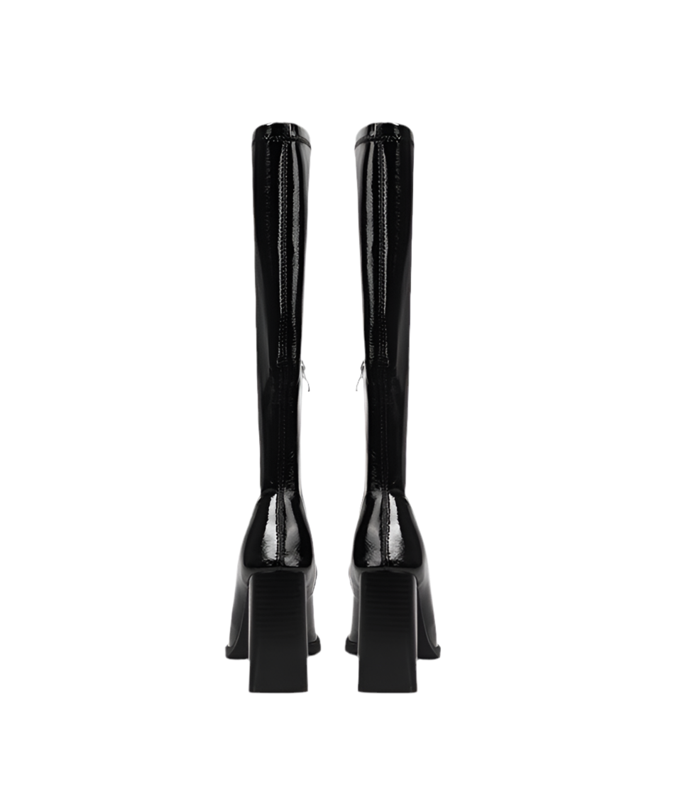 Glossy Patent Leather Block Heel Boots