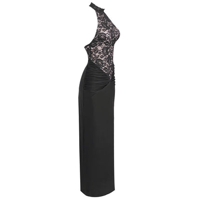 Black Backless Slim Fit Lace Maxi Dress