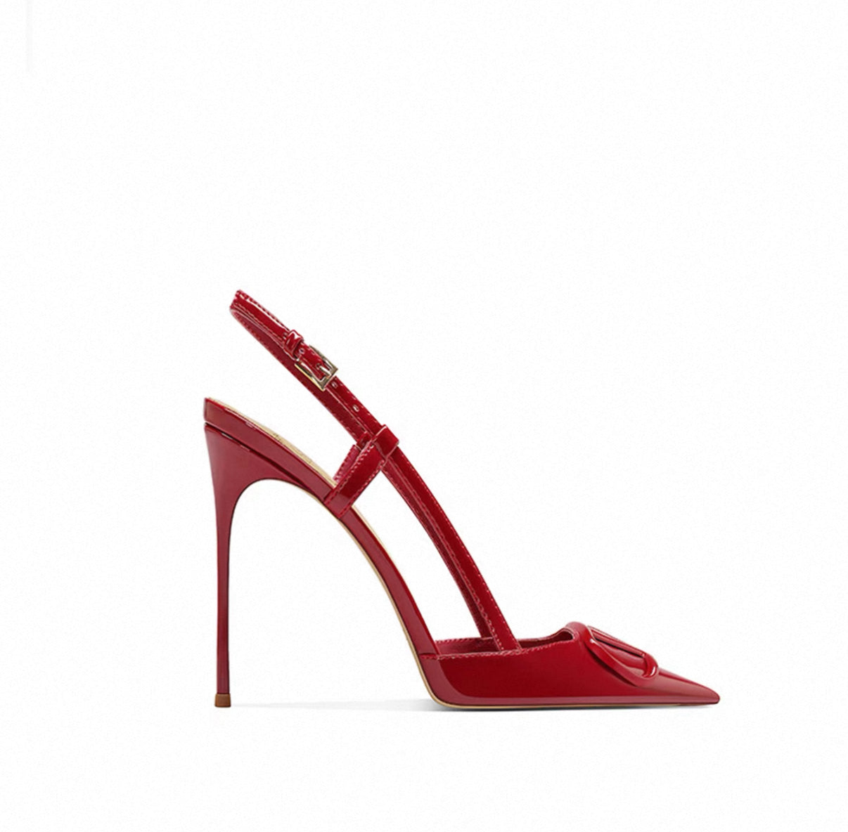 Glossy Buckle Strap Pointed Toe Heels