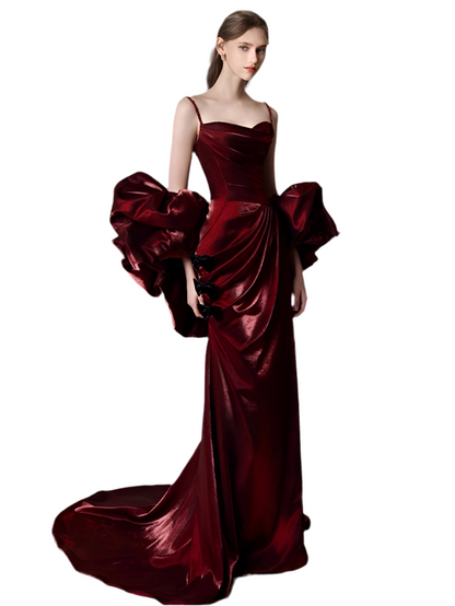 Luxury Burgundy Ruffle Fishtail Dress