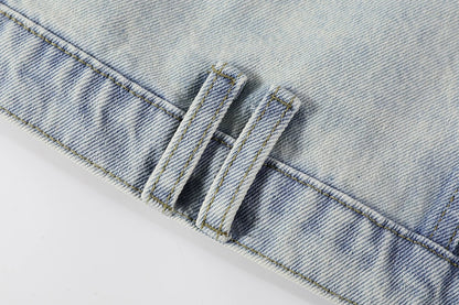 Cropped denim Jacket with Belted Waist