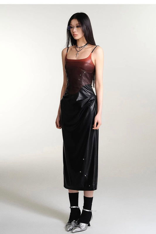 Gradient Faux Leather Corset Dress