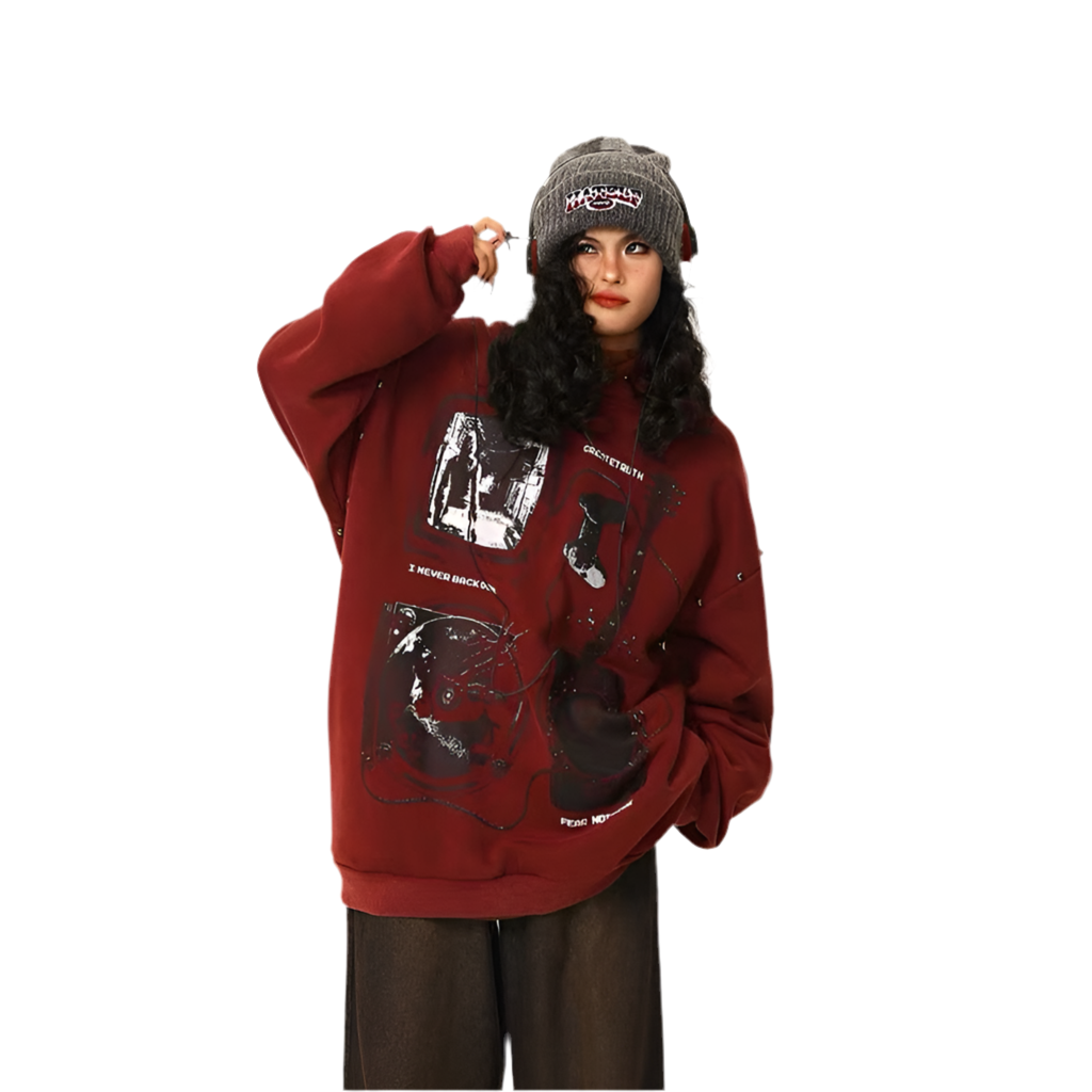 Red Streetwear Oversized Graphic Hoodie