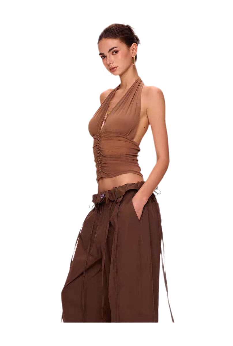Chic Buttoned Halter Mesh Camisole