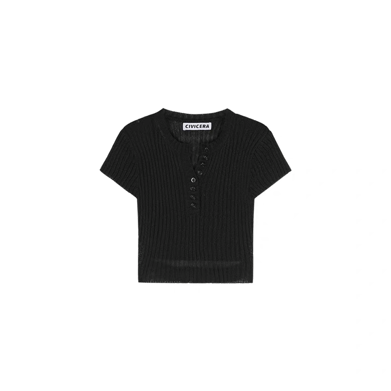 Chic Knitted Button Crop Top