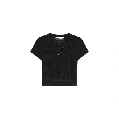 Chic Knitted Button Crop Top
