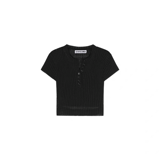 Chic Knitted Button Crop Top