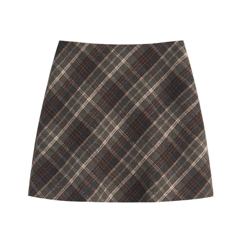 Classic Plaid Woolen A-Line Skirt