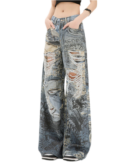 Camouflage Fusion Artistic Ripped Jeans