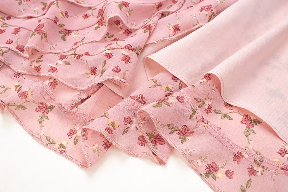 High-Waisted Floral Ruffle Dress