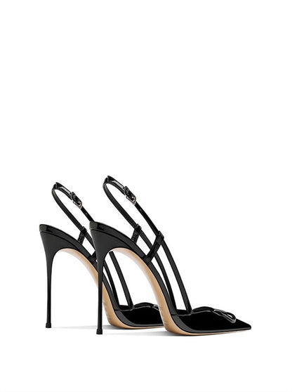 Glossy Buckle Strap Pointed Toe Heels