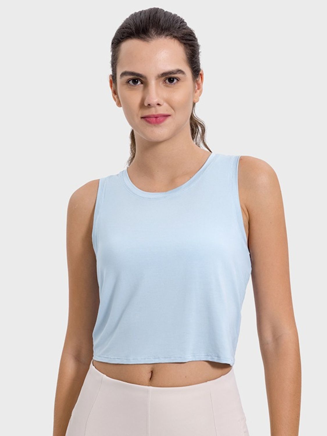 Drawstring Cutout Round Neck Active Tank - bllue yonders