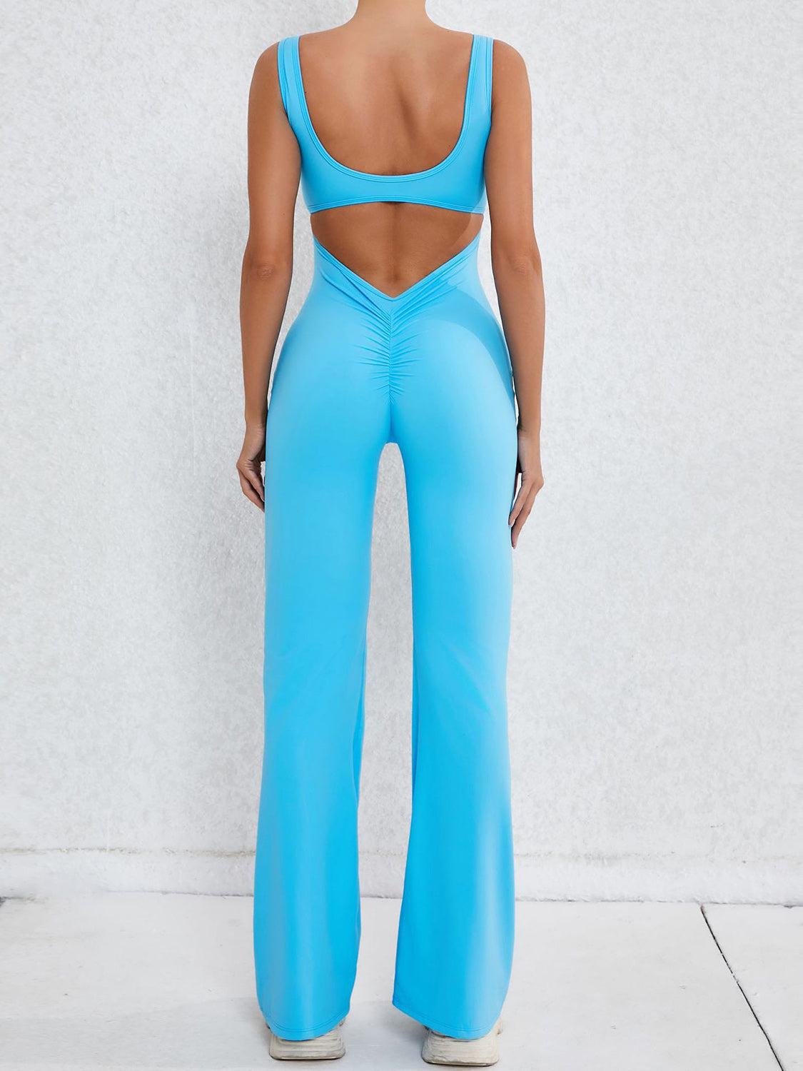 Cutout Wide Strap Scoop Neck Active Jumpsuit - bllue yonders