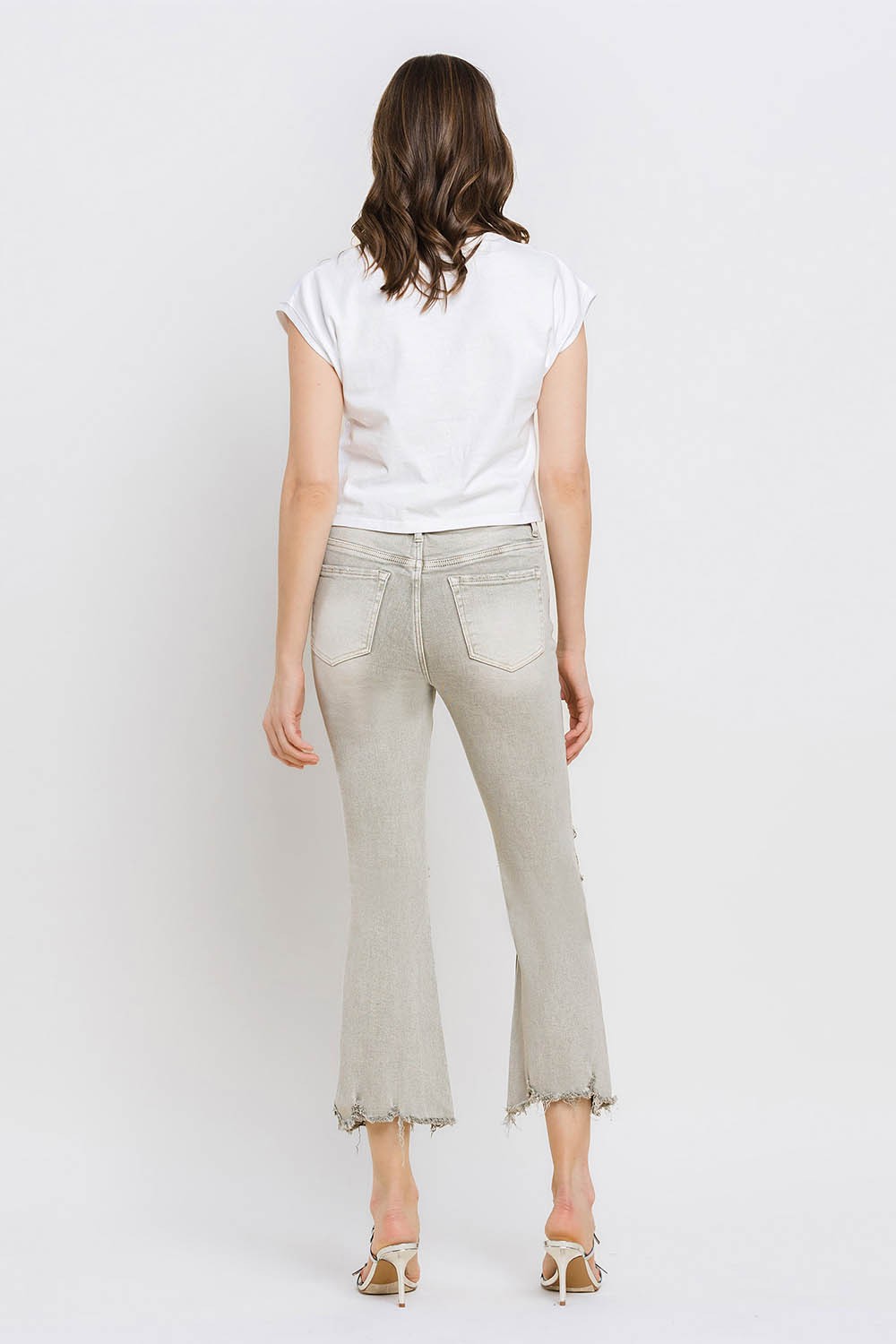 Lovervet Distressed Raw Hem Cropped Flare Jeans - blue yonderz