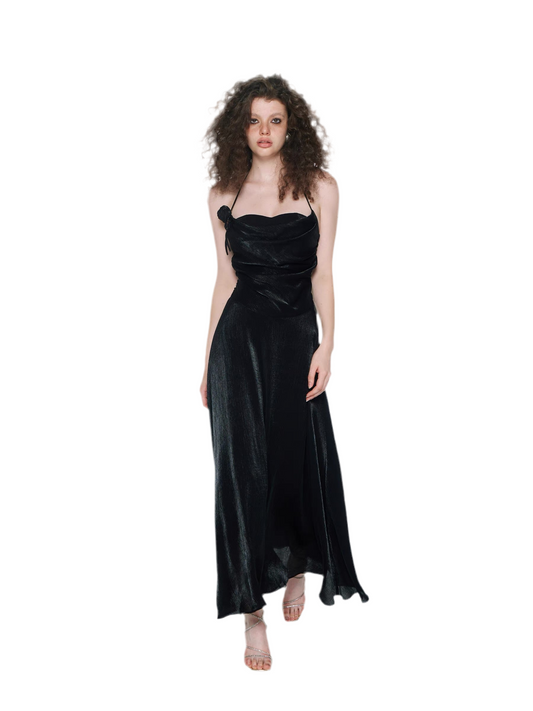 Midnight Satin Halterneck Slip Dress