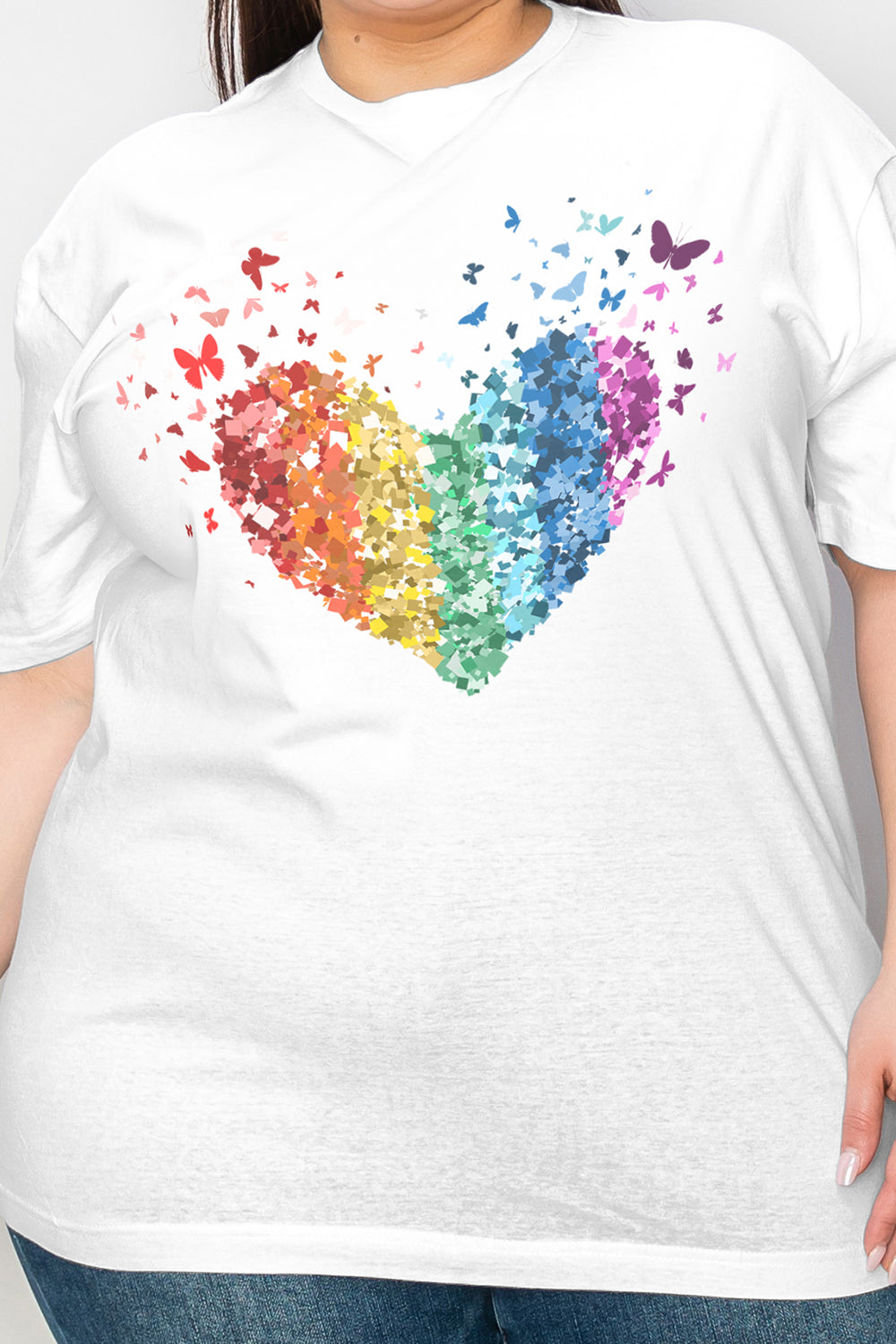 Simply Love Full Size Rainbow Heart Graphic T-Shirt - blue yonderz