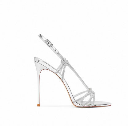 Glam Metallic Rhinestone Strappy Sandals