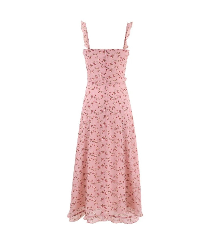 High-Waisted Floral Ruffle Dress
