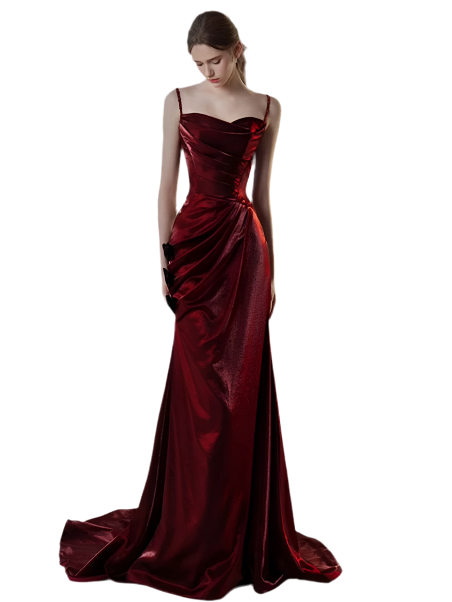 Luxury Burgundy Ruffle Fishtail Dress