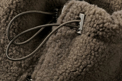 Cozy Drawstring Cropped Fleece Zip Jacket