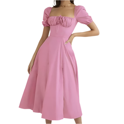 Elegant Bubble Sleeve Midi Dress