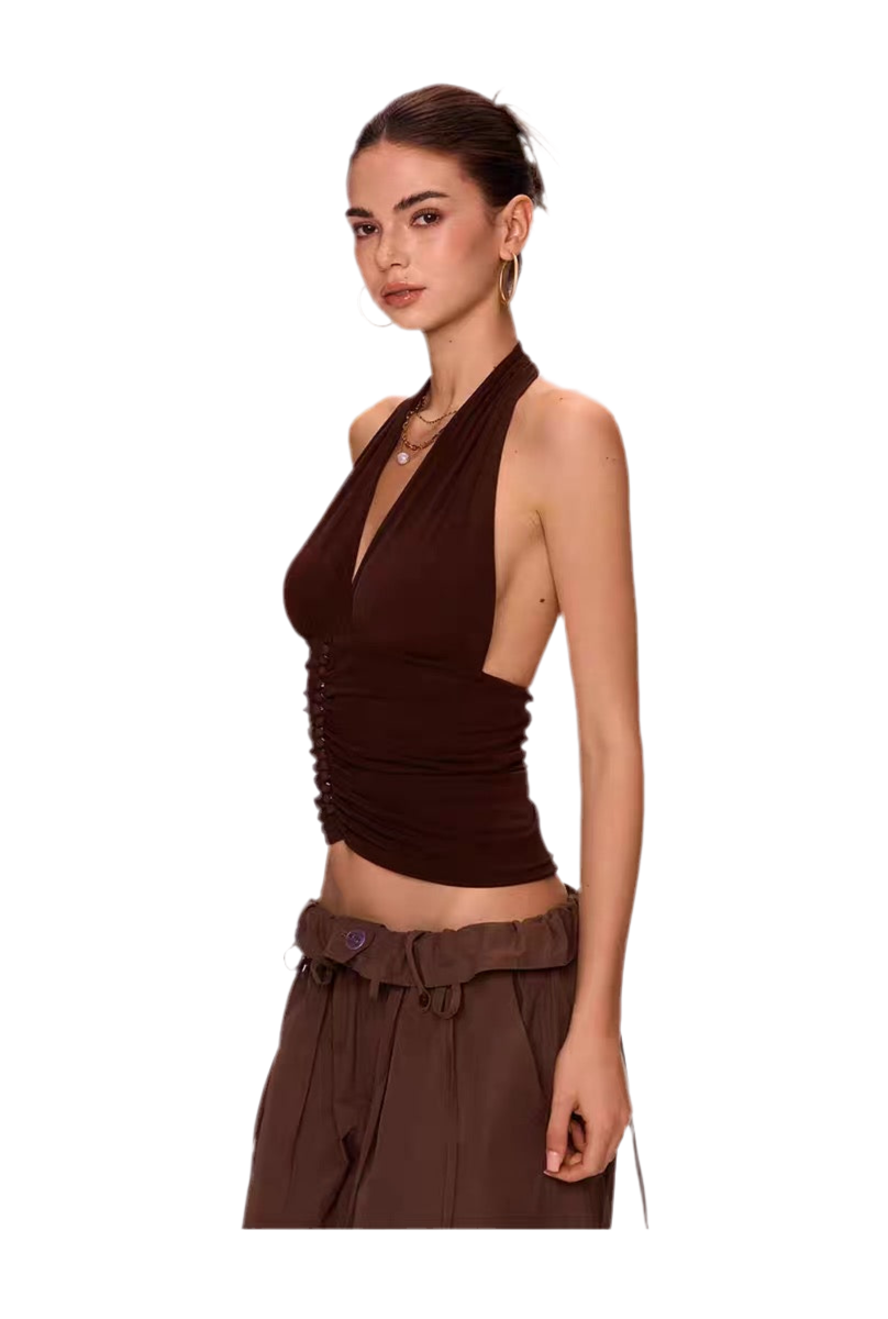 Chic Buttoned Halter Mesh Camisole