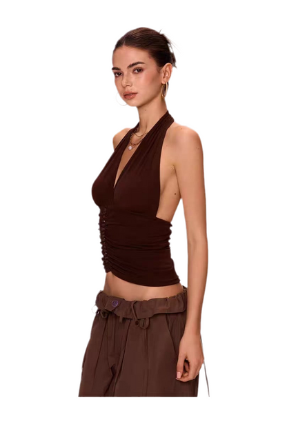 Chic Buttoned Halter Mesh Camisole