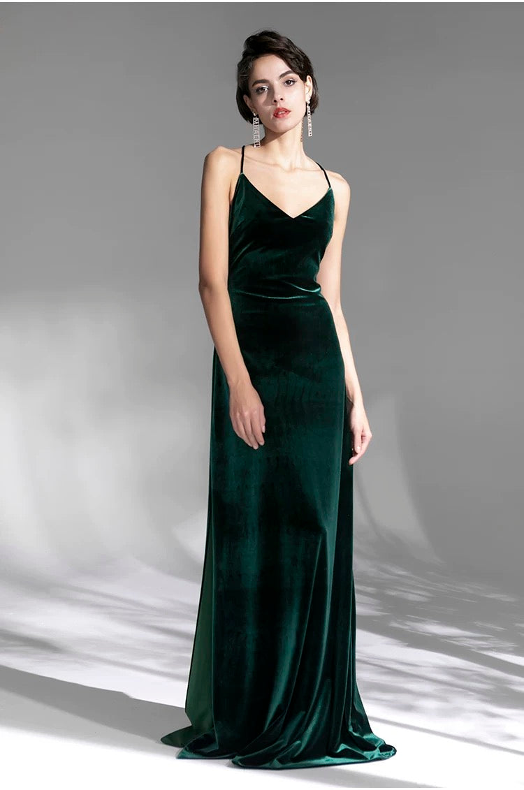 Women's Slim Fit Dark Green Maxi Dress – Elegant High-Waist Evening Gown