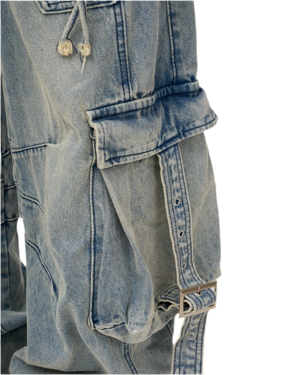 Heavy Washed Ripped Cargo Jeans