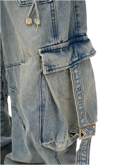 Heavy Washed Ripped Cargo Jeans