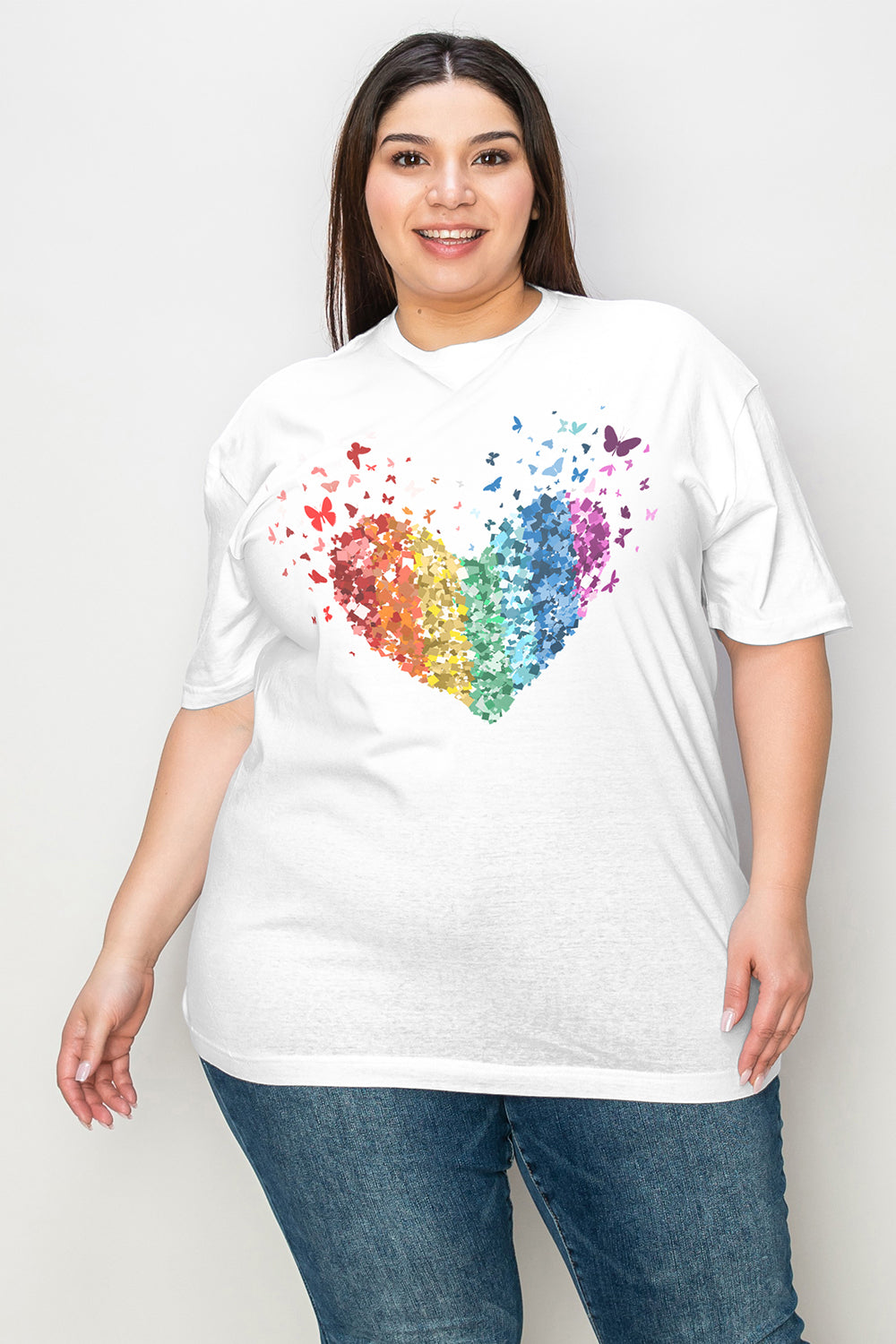 Simply Love Full Size Rainbow Heart Graphic T-Shirt - blue yonderz