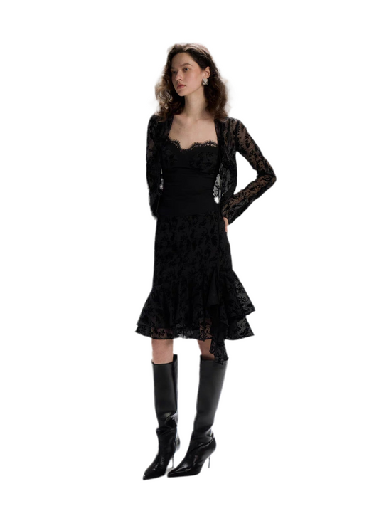 Lace Trim Flare Slip Top & Skirt Set