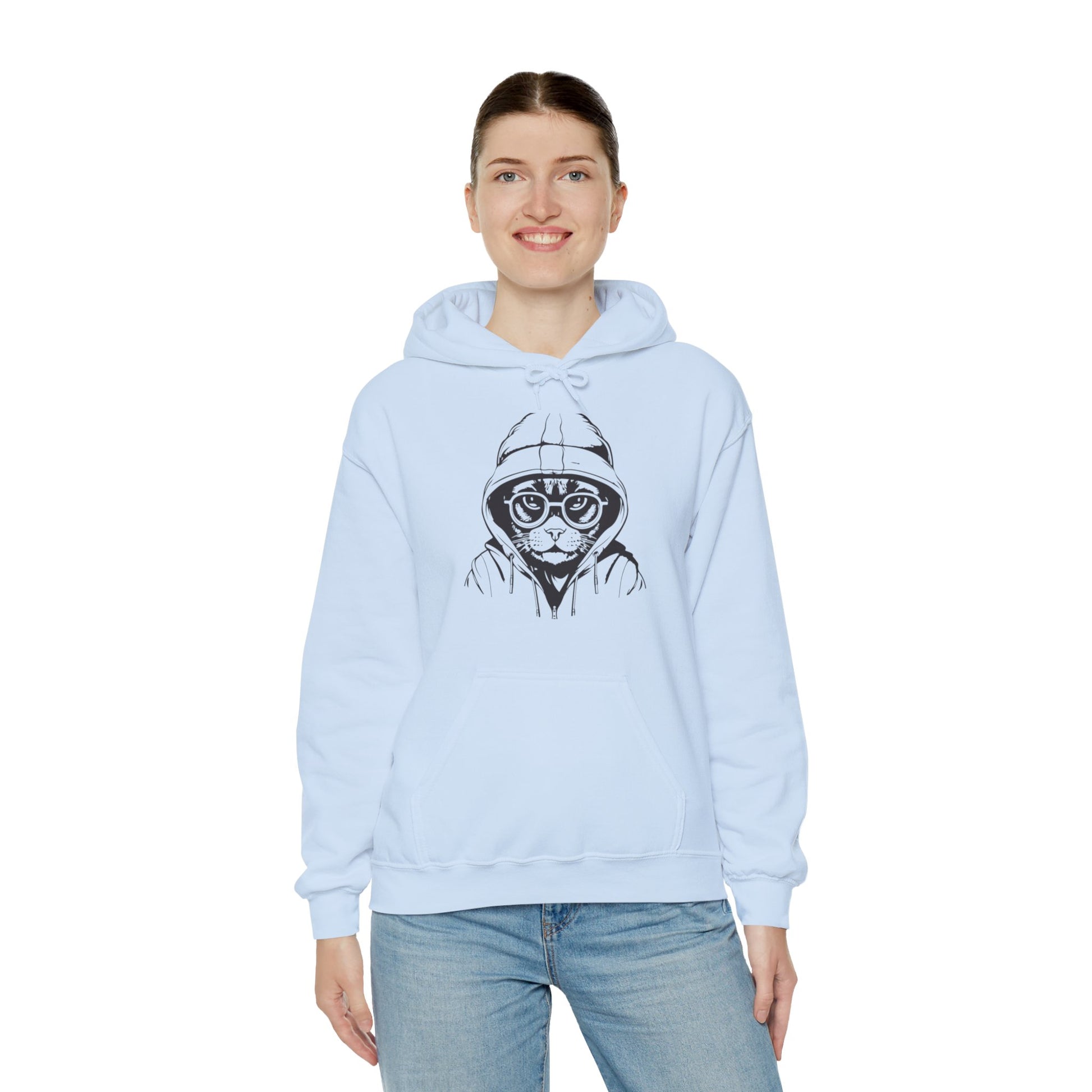 "Hooded Cat Graphic Hoodie - bllue yonders