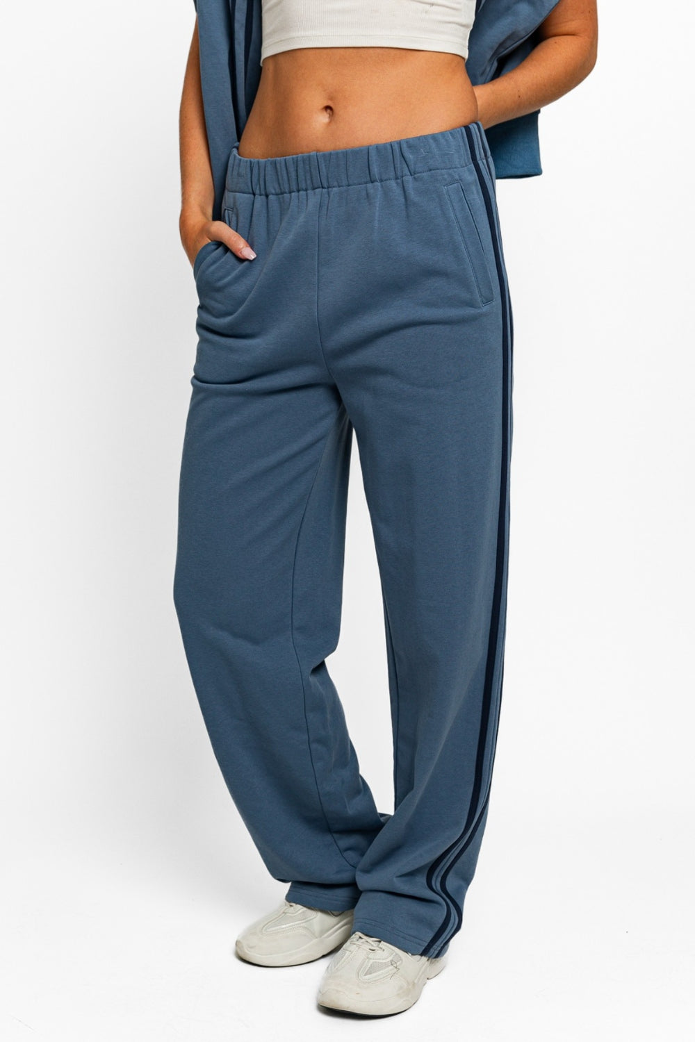 Le Lis High Waisted Side Stripes Straight Track Sweatpants - bllue yonders