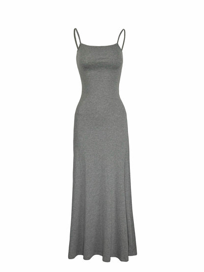Solid Slim Spaghetti Strap Maxi Dress
