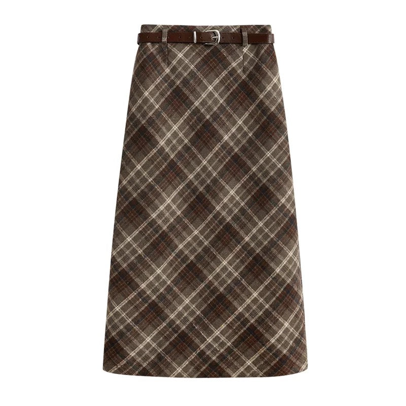 Classic Plaid Woolen A-Line Skirt